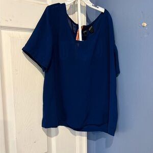 Classic Women's Blue Short Sleeve Blouse